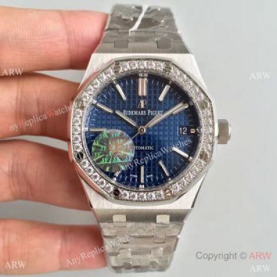 AAA Grade Fake Audemars Piguet Royal Oak 3120 Stainless Steel Blue Dial Diamond Bezel Fashion Watch